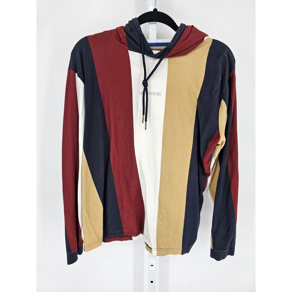 Denim & Flower Mens Sz L Long Sleeve Hooded T Shirt Motivate Embroidered